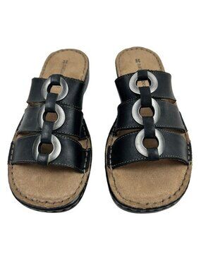 Naturalizer Womens Open Toe Sandals Leather Black Carney Top Slip On Size 6M